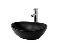 ML-Design Lavabo en Céramique Noir Mat, 410x335x145 mm, Vasque à Poser Ovale, Cuvette avec Trop-Plein et Trou d'Évacuation, sans Mitigeur et Matérial de Montage, Évier pour Salle de Bain et Toilette