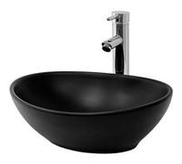 ML-Design Lavabo à poser ovale en céramique Noir mat 41×33,5×14,5 cm, trop‑plein, sans mitigeur