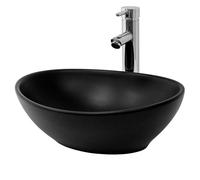 ML-Design Lavabo en Céramique Noir Mat, 410x335x145 mm, Vasque à Poser Ovale, Cuvette avec Trop-Plein et Trou d'Évacuation