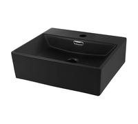 ML-Design Lavabo en Céramique Noir Mat 415 x 360 x 130 mm, avec Trop-plein et Trou de Robinetterie, Design Moderne et Élégant, Vasque de Salle de Bain/WC à Poser ou Montage Mural, Facile à Installer