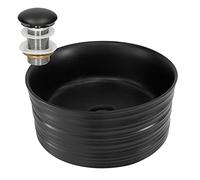 ML-Design Lavabo en Céramique, Noir Mat, Ø41x18 cm, Forme Ronde, Garniture de Vidage 1 1/4", Vasque á Poser, Design Moderne, Lavabo à Main, Lavabo de Comptoir Élégant, pour Salle de Bain/WC d'Invités