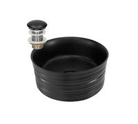ML-Design Lavabo en Céramique, Noir Mat, Ø41x18 cm, Forme Ronde, Garniture de Vidage 1
