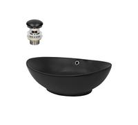 ML-Design Lavabo en Céramique Noir Mat, 59x38x19 cm, Vasque à Poser Ovale, Moderne, Cuvette avec Bouchon de Vidange et Trop-Plein Inclus, Lave-Mains de Comptoir Élégant, Évier pour Salle de Bain/WC