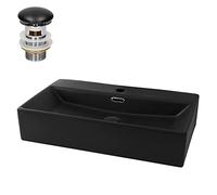 ML-Design Lavabo en Céramique, Noir Mat, 605x365x130 mm, Forme Anguleux, Garniture de Vidage Noir, Vasque á Poser, Design Moderne, Lavabo à Main, Lavabo de Comptoir Élégant, Salle de Bain/WC d'Invités