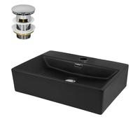 ML-Design Lavabo en Céramique, Noir, 515x360x130 mm, Forme Rectangle, Garniture de Vidage Argent, Vasque á Poser, Design Moderne, Lavabo à Main, Lavabo de Comptoir Élégant, Salle de Bain/WC d'Invités