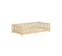 Lit au sol enfant simple 80x160 cm naturel en pin massif avec antichute sommier