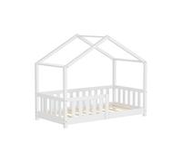 ML-Design - Lit cabane enfant 70x140 cm, blanc pin massif, protection antichute, sommier à lattes