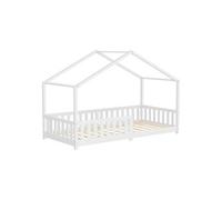ML-Design Lit cabane d'enfant 90x200 cm blanc en pin massif, protection antichute, sommier à lattes