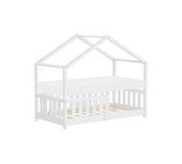 Lit cabane enfant ML-Design 70x140 cm blanc pin massif avec matelas antichute sommier Montessori