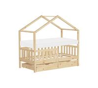 ML-Design Lit cabane enfant 70x140 cm naturel – Matelas, 2 tiroirs, protection anti-chute