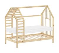 ML-Design Lit Cabane Enfant 80x160 cm avec Matelas et Sommier, Bois de Pin | Lit Montessori en Forme de Maison avec Toit et Fenêtre, Cadre Robuste pour Filles et Garçons, Charge Max. 90 kg, Naturel