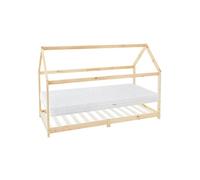 ML-Design Lit Cabane Enfant 90x200 cm avec Matelas H:16cm, Toit et Sommier à Lattes, Braun G