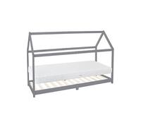 ML-Design Lit Cabane Enfant 90x200 cm avec Matelas H:16cm, Toit et Sommier à Lattes, Gris Hellgrau, Weiß G