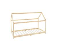 ML-Design Lit Cabane Enfant 90x200 cm avec Toit et Sommier à Lattes, Naturel en Bois de Pin Massif, Couchage au Sol Maisonnette pour Fille Garçon Adolescent Chambre à Coucher, Structure Style Maison