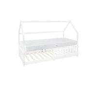 ML-Design Lit Cabane Enfant 90x200 cm Blanc avec Matelas H:16cm, Protection Contre la