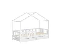 ML-Design Lit d'enfant Lit de maison 90x200 cm blanc avec 2 tiroirs, lit en bois avec protection contre les chutes Lit
