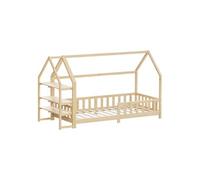 ML-Design Lit Cabane Enfant 90x200 cm Naturel (Beige) en Bois avec Etagère, Protection