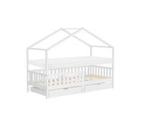 Lit cabane enfant en bois blanc protection antichute et matelas h10cm 90x200cm