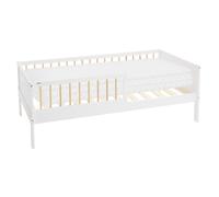 ML-Design Lit d'enfant avec matelas, 80x160 cm, blanc/naturel, lit de maison avec sommier à lattes et protection contre les chutes, lit simple en bois massif pour enfants, garçons & filles