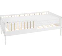 ML-Design Lit d'enfant avec matelas, 80x160 cm, blanc/naturel, lit de maison avec sommier à lattes et protection contre les chutes, lit simple en bois massif pour enfants, garçons & filles