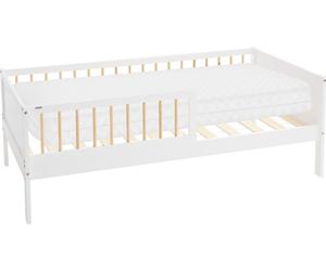 ML-Design Lit d'enfant avec matelas, 80x160 cm, blanc/naturel, lit de maison avec sommier à lattes et protection contre les chutes, lit simple en bois massif pour enfants, garçons & filles