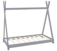 ML-Design lit d'enfant design tipi 70x140 cm gris clair en bois de pin massif avec toit et sommier à lattes structure du cadre robuste stable pour
