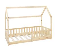 ML-Design Lit d'Enfant en Bois de Pin Massif Naturel 160x80 cm, Protection Contre les Chutes, Toit et Sommier á Lattes