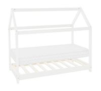 ML-Design Lit d'Enfant Forme Maison 80 x 160 cm Blanc avec Matelas à Mousse Froide Sommier à Lattes Housse Amovible Lavable, Cadre