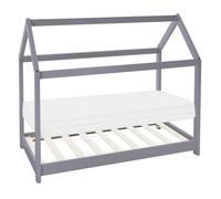 ML-Design Lit d'Enfant Forme Maison 80 x 160 cm Gris Clair avec Matelas à Mousse Froide Sommier à Lattes Housse Amovible Lavable,
