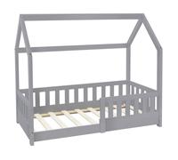 ML-Design Lit d'Enfant Gris Clair en Bois de Pin Massif 140x70 cm avec Protection Contre les Chutes Toit et Sommier á Lattes