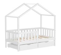 ML-Design Lit d'enfant Lit de maison 70x140 cm blanc avec 2 tiroirs, lit en bois avec protection contre les chutes Lit