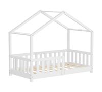 ML-Design lit d'enfant lit de maison 70x140 cm blanc, lit en bois avec protection contre les chutes