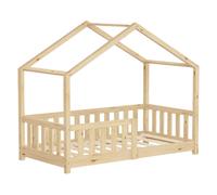 ML-Design lit d'enfant lit de maison 70x140 cm naturel, lit en bois avec protection contre les chutes
