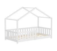 ML-Design lit d'enfant lit de maison 80x160 cm blanc, lit en bois avec protection contre les chutes