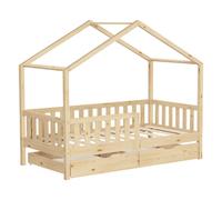 ML-Design Lit cabane enfant 80x160 cm bois massif 2 tiroirs toit protection anti-chute