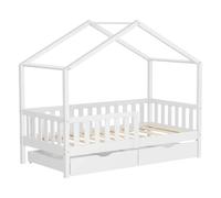 ML-Design lit d'enfant lit de maison 80x160 cm naturel avec 2 tiroirs, lit en bois avec protection contre les chutes
