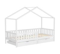 ML-Design Lit d'enfant Lit de maison 90x200 cm blanc avec 2 tiroirs, lit en bois avec protection contre les chutes Lit