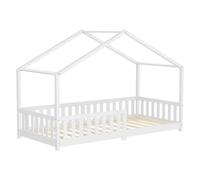 ML-Design lit d'enfant lit de maison 90x200 cm blanc, lit en bois avec protection antichute
