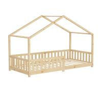 ML-Design lit d'enfant lit de maison 90x200 cm naturel, lit en bois avec protection contre les chutes