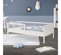 ML-Design Lit d'enfant Simple 80x160 cm, Blanc, en Bois de Pin, avec Sommier à Lattes et Protection Contre Les Chutes, Livré sans Matelas, Cadre de Lit pour Garçons & Filles, Matériel de Montage