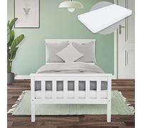 ML-Design Lit d'enfant Simple, 90x200 cm, Blanc, Matelas à Mousse Froide Polyester, H:10 cm, Housse Amovible, Sommier à Lattes, avec Tête et Pieds en Bois de Pin Massif, d'Adolescents/Adultes