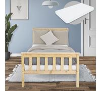 ML-Design Lit d'enfant Simple 90x200 cm Naturel avec Matelas à Mousse Froide Polyester, H:10 cm, Housse Amovible, Sommier à Lattes, avec Tête et Pieds en Bois de Pin, d'Adolescents/Adultes