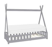 ML-Design Lit Enfant Tipi 80x160 cm Gris Clair avec Matelas à Mousse Froide Polyester, Housse Amovible, Sommier à Lattes, Anti-Chute, Lit Style Indien en Bois de Pin Massif, Protection Contre Chutes