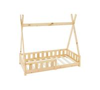 ML-Design Lit d'enfant Tipi Nature avec Protection Contre Les Chutes en Pin Massif Naturel 140x70 cm Sommier À Lattes Et Grille De Sécurité Style Maison Indien Tente De Jeu pour Enfants