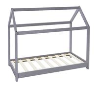 ML-Design Lit Cabane Enfant 80x160 cm avec Toit et Sommier à Lattes, Gris Clair en Bois