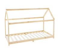 ML-Design Lit Cabane Enfant 90x200 cm avec Toit et Sommier à Lattes, Naturel en Bois de