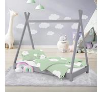 ML-Design Lit d'enfants Tipi 70x140 cm avec Sommier à Lattes, Bois Massif Gris Clair, Tente Indien de Jeu, Cadre pour Fille et Garçon, Stable, Robuste, d'Intérieur, Simple d`Adolescents