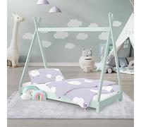 ML-Design Lit d'enfants Tipi 70x140 cm avec Sommier à Lattes, Bois Massif Menthe, Tente Indien de Jeu Intérieur, Cadre pour Fille et Garçon, Stable, Robuste, Simple d`Adolescents
