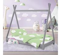 ML-Design Lit d'enfants Tipi 80x160 cm avec Sommier à Lattes, Bois Massif Gris Clair, Tente Indien de Jeu Intérieur, Cadre pour Fille et Garçon, Stable, Robuste, Simple d`Adolescents