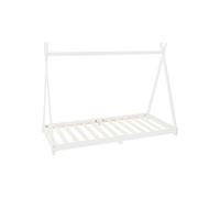 ML-Design Lit d'Enfants Tipi 90x200 cm avec Sommier à Lattes, Bois Massif, Blanc, Tente